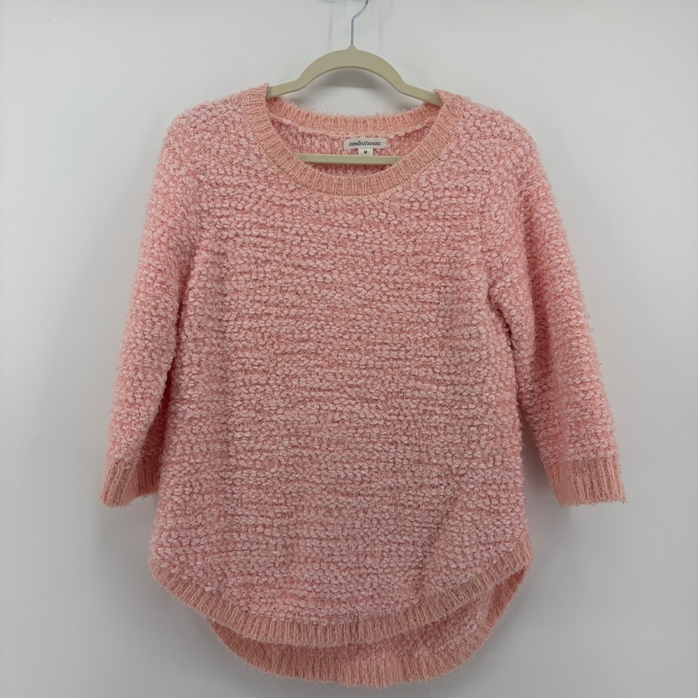 John Paul Richard Popcorn Knit Sweater Pink Womens Size M 3/4 Sleeve High-Low
